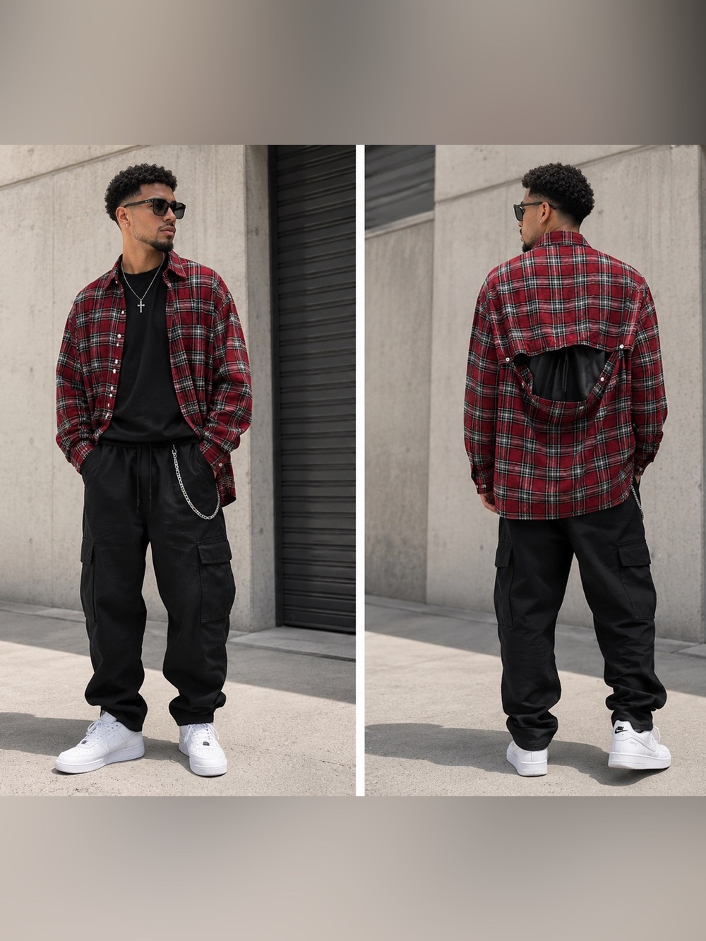 New Mens Oversized Long Sleeve Loose Plaid Shirt - L
